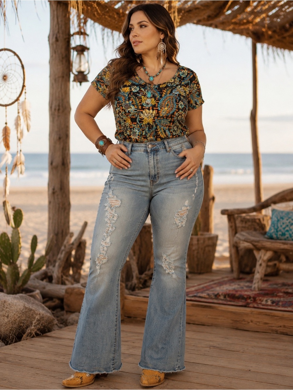 Elite High Rise Distressed Flare Jeans 21/22